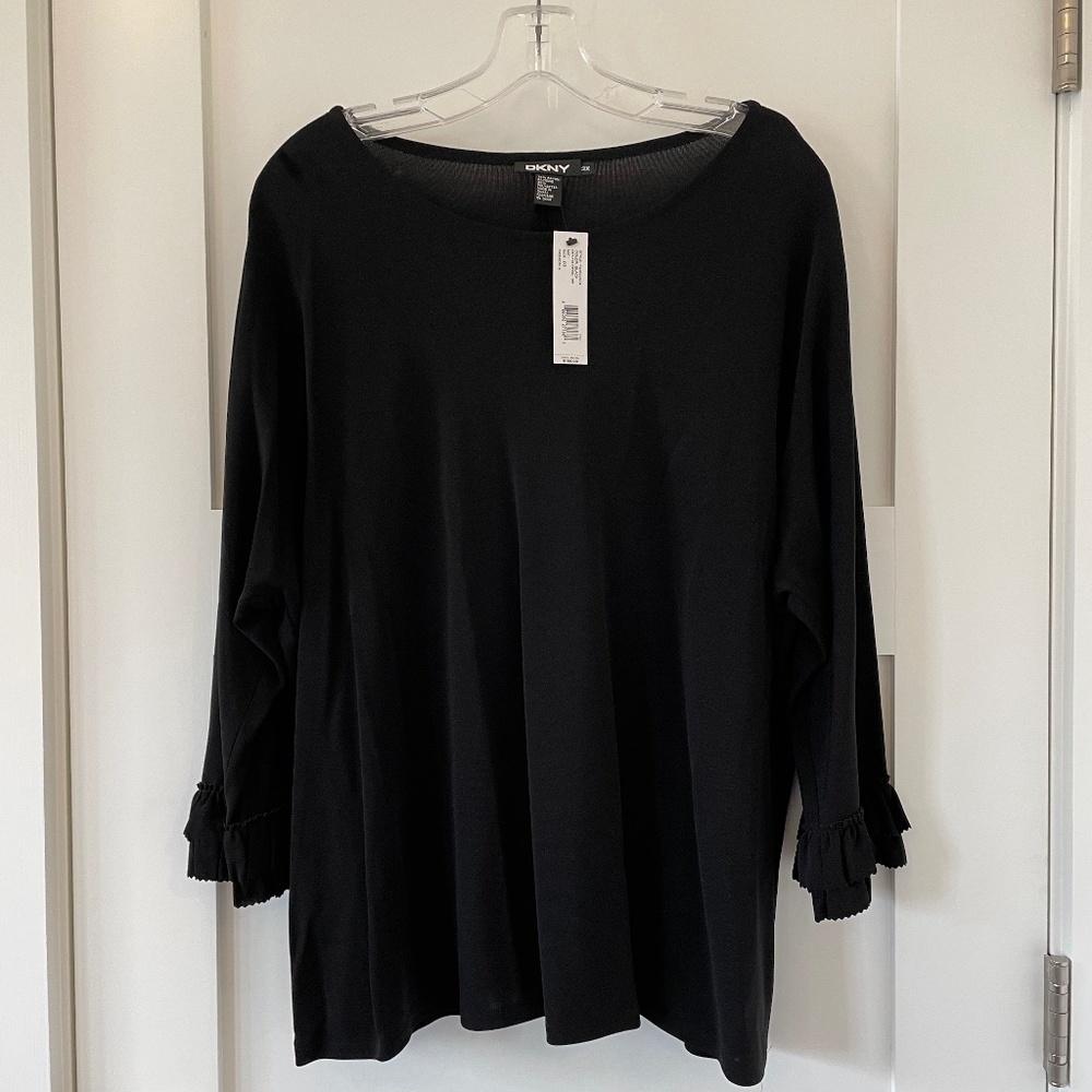 Black 3X DKNY ruffled sleeve top